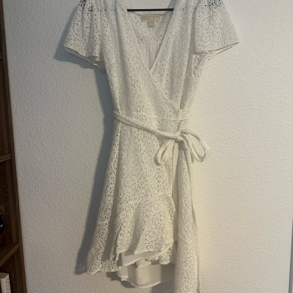 Michael Kors Wrap‎ Dress White Lace Size L Prairie Graduation Bridal Formal